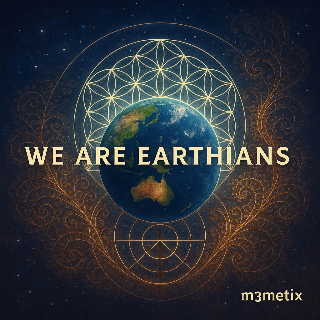 Cover art for the hip hop track We Are Earthians by m3metix, featuring an abstract representation of Earth and fractal patterns.